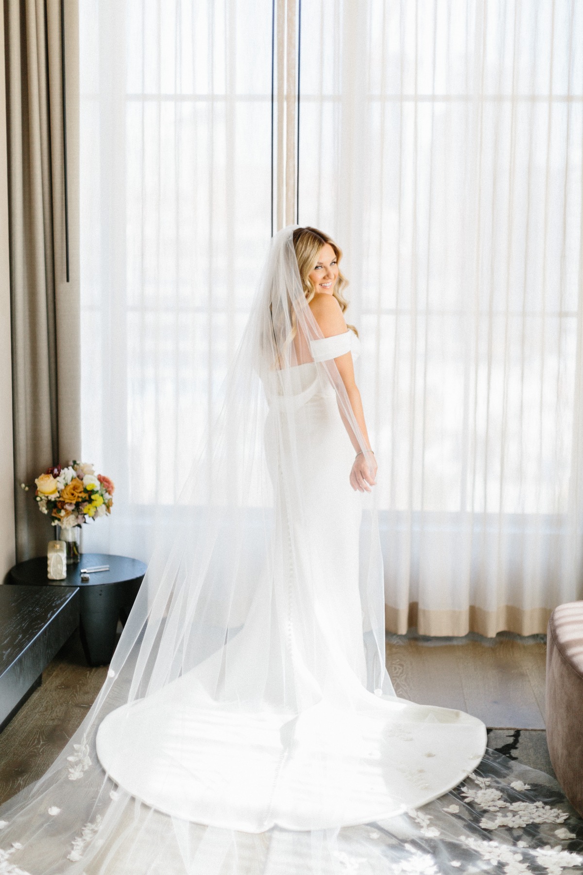 Off the shoulder wedding gown 