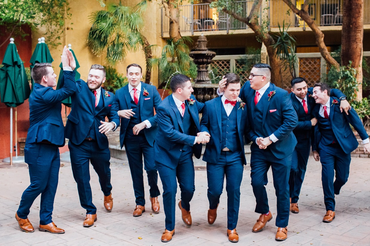 navy blue wedding suits for bridal party by the modern groom