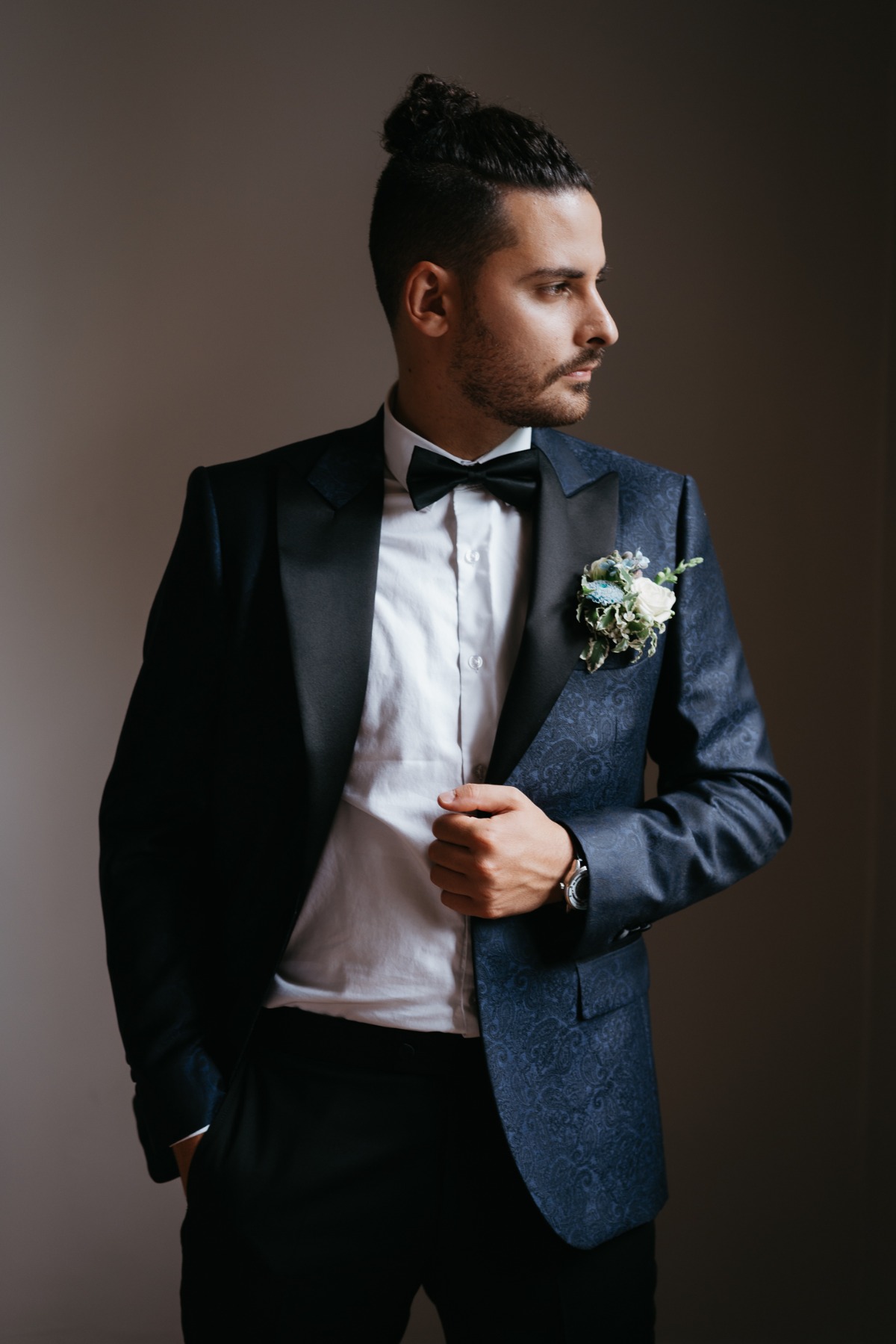 Stylish blue paisley groom suit 
