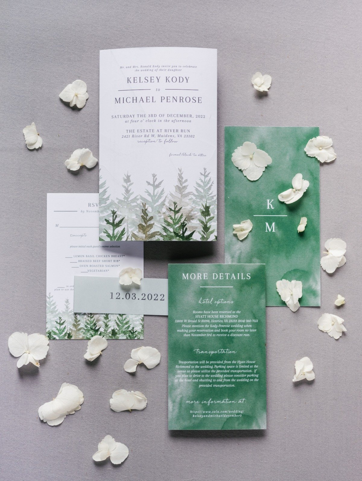 evergreen wedding invitations