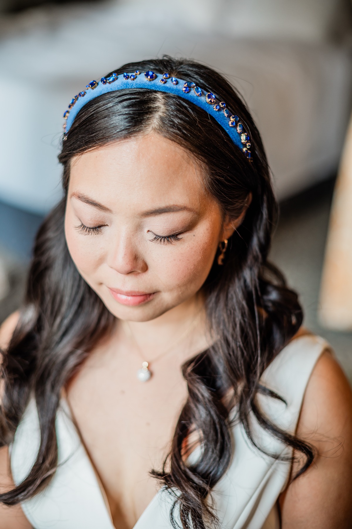 blue bride headband 