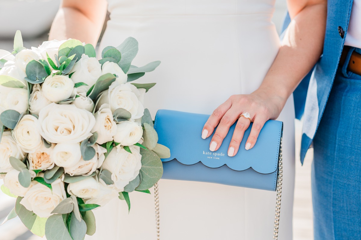 Blue Kate Spade wedding purse 