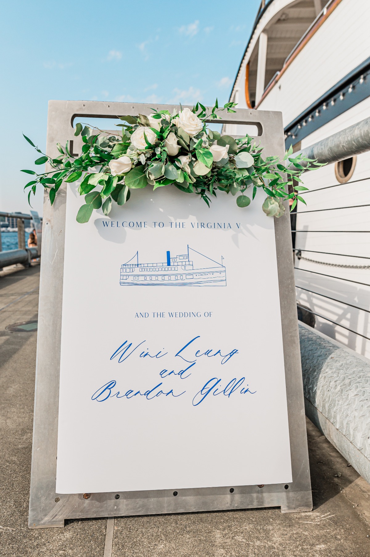 Illustrated boat wedding welcome sign 