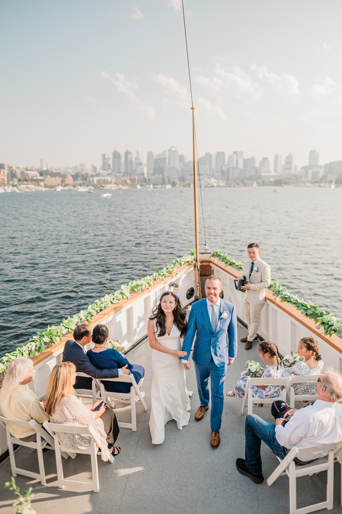 Newlyweds at boat wedding 