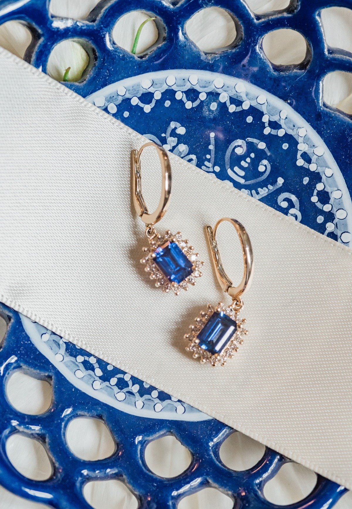 blue and gold wedding earrings
