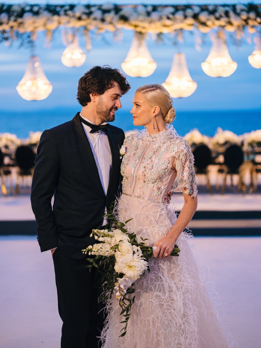 Vintage roses and statement florals were perfection in Santorini