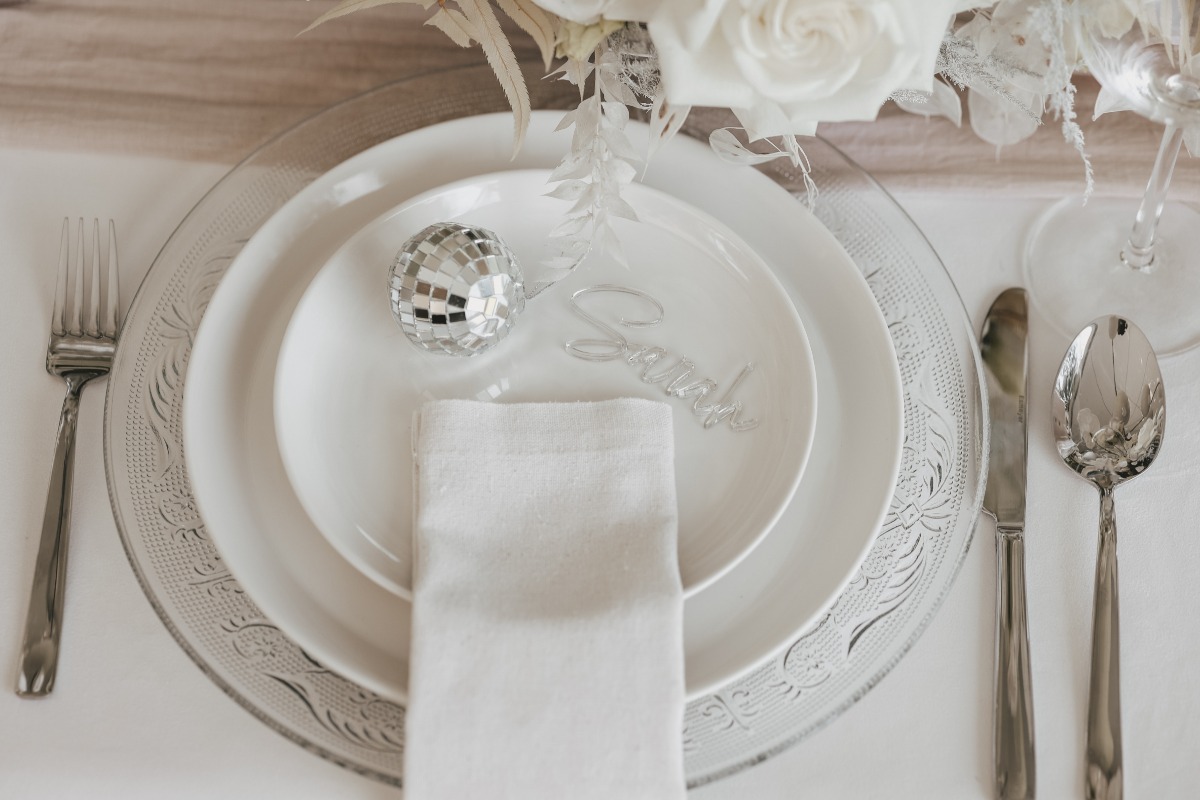 clear glass and white ceramic place settings