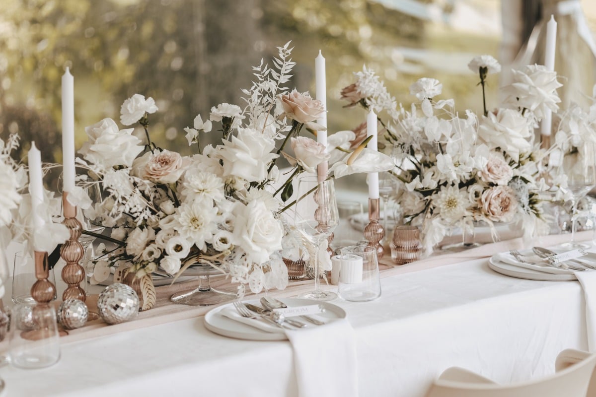 shades of white and neutral floral arrangements