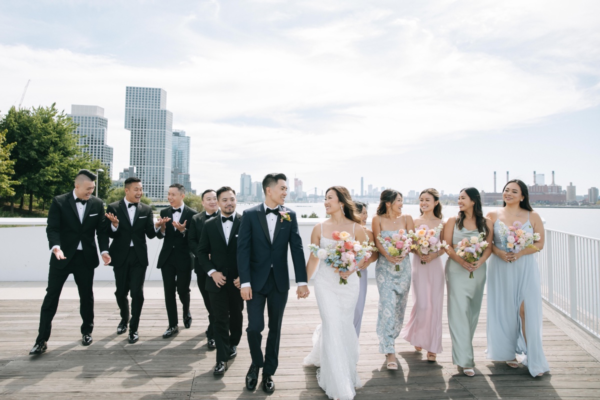 New York City skyline bridal party 