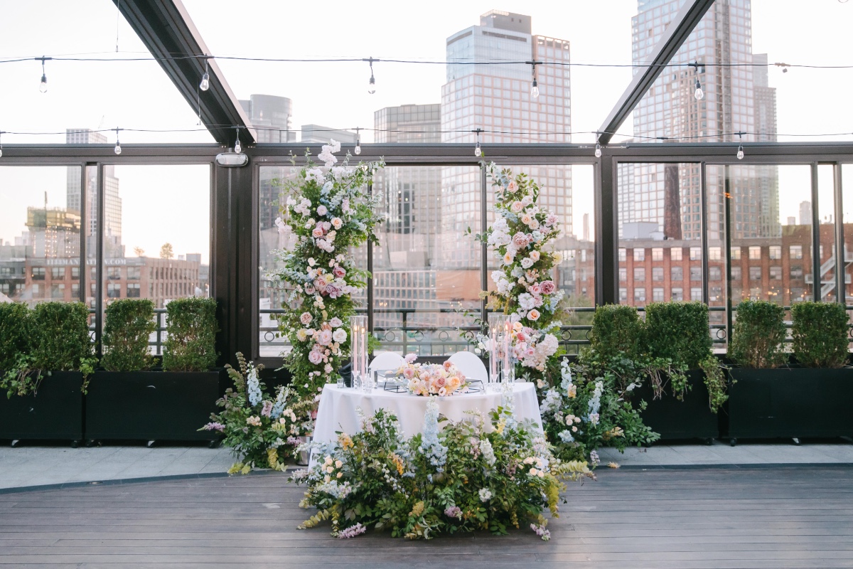 Pastel floral rooftop reception 