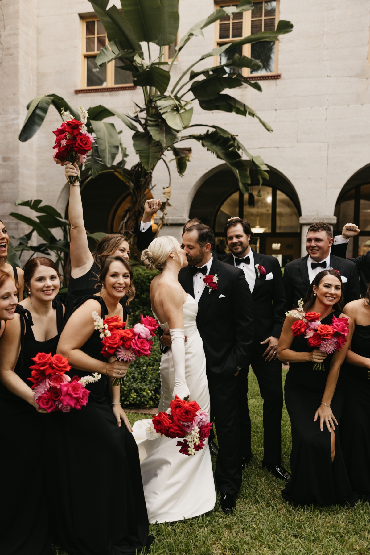 pink and classic red floral arrangements