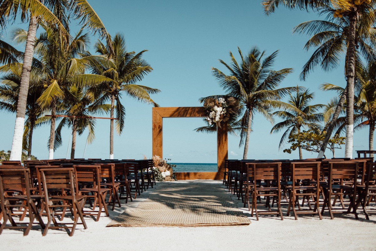 beach wedding ceremony set up in Mexico