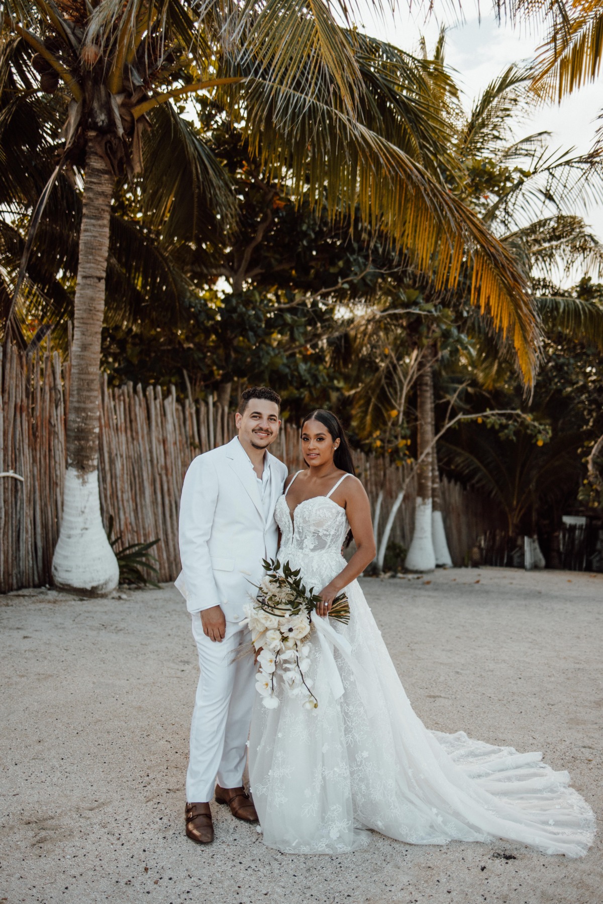 bride and groom dressed for destination wedding in Mexico