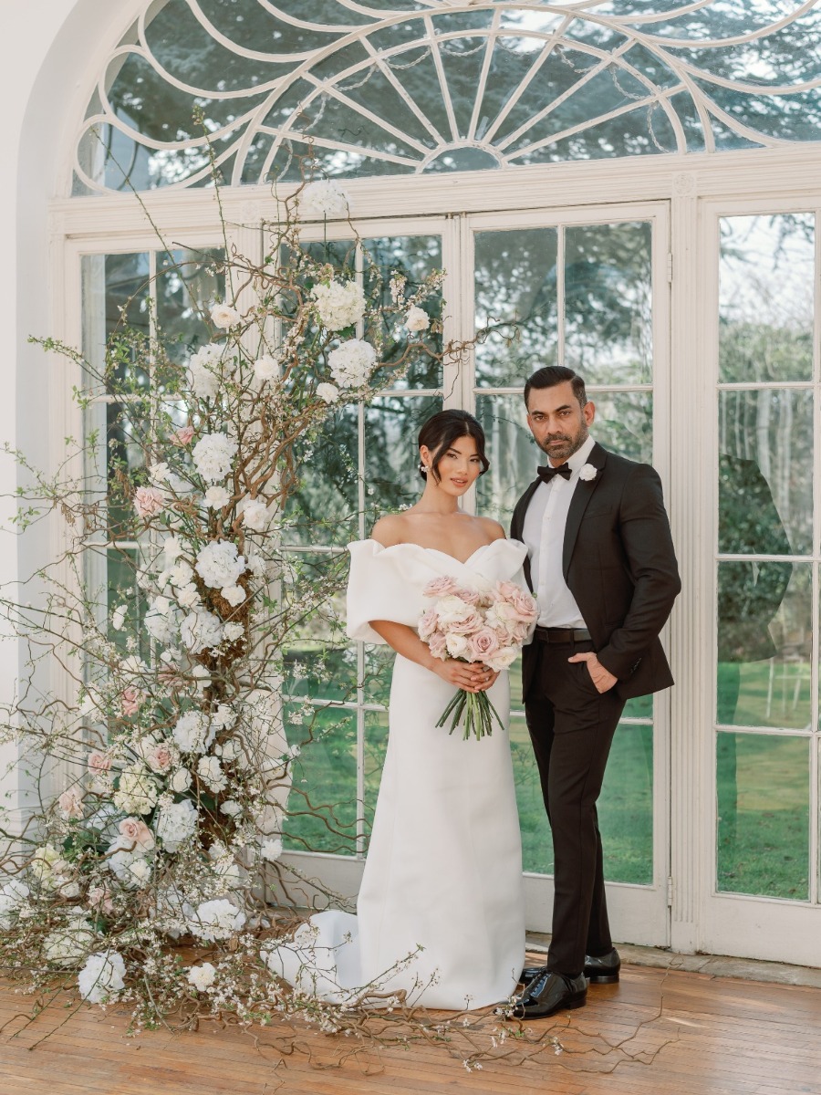 Luxe springtime pink and white wedding at a British conservatory