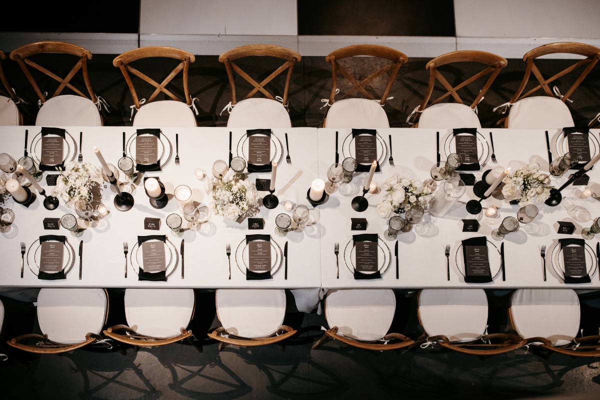black and white wedding tablescape