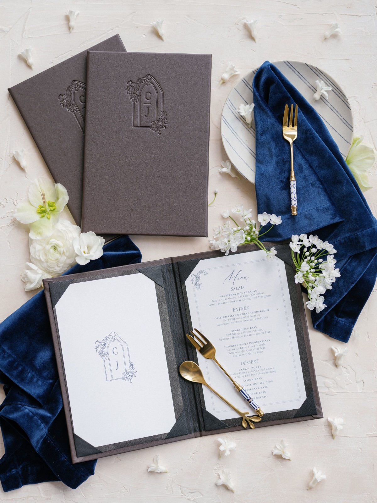 blue ivory and gray wedding reception