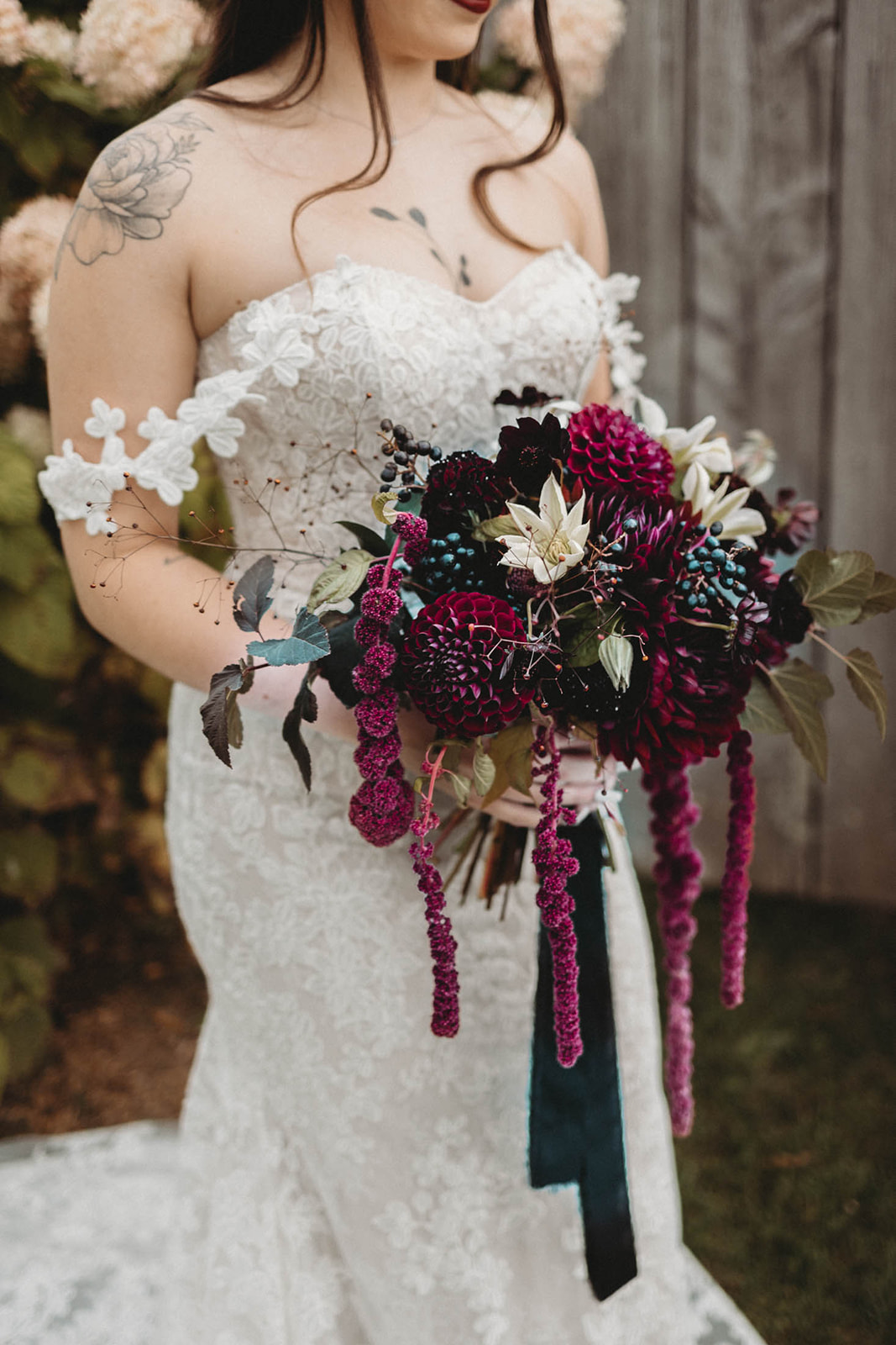 Dark and moody bride bouquet