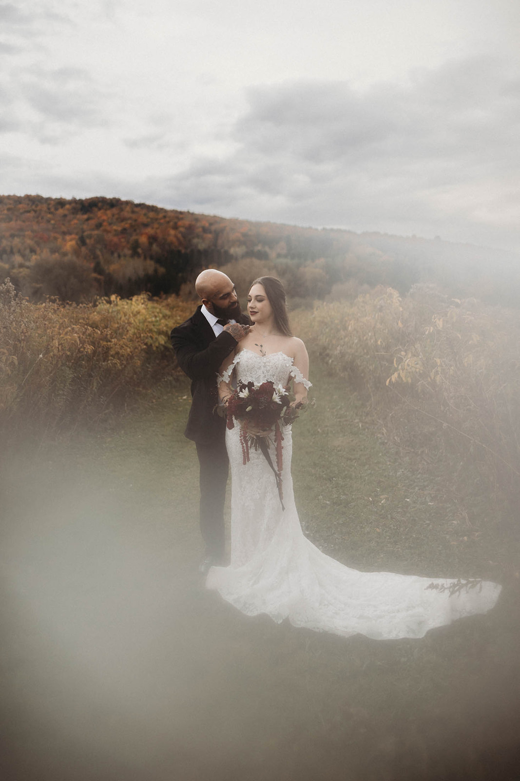 Moody vintage inspired bride and groom portraits 