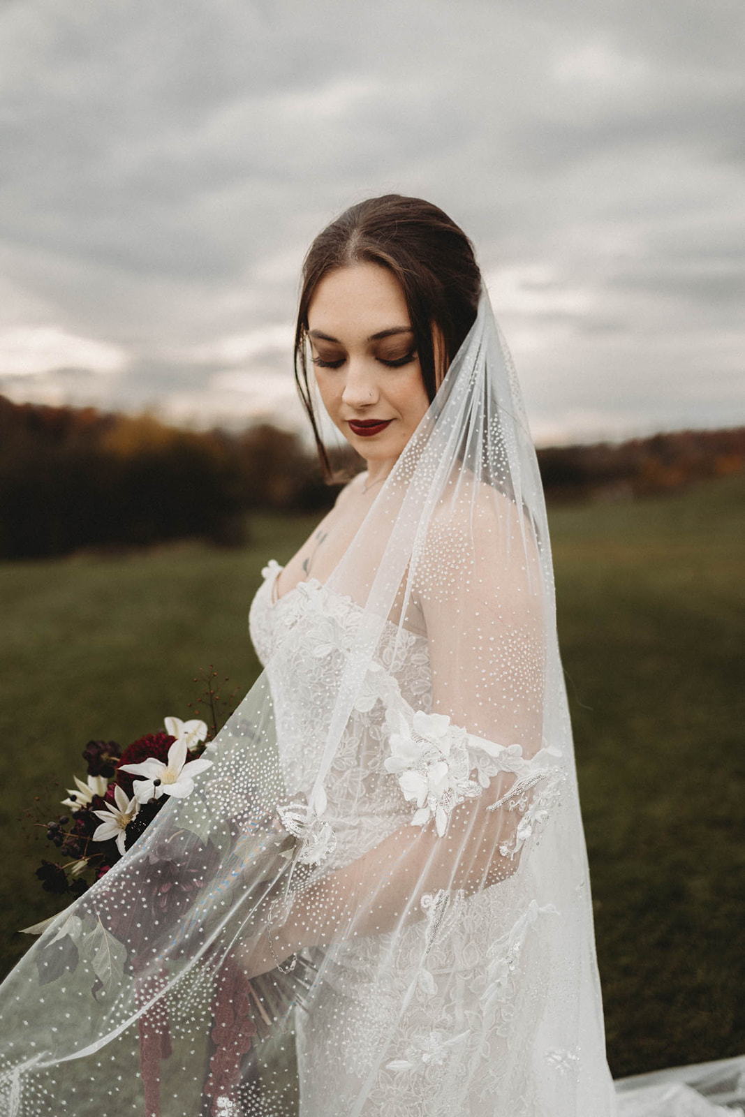Pearl embroidered bridal veil 