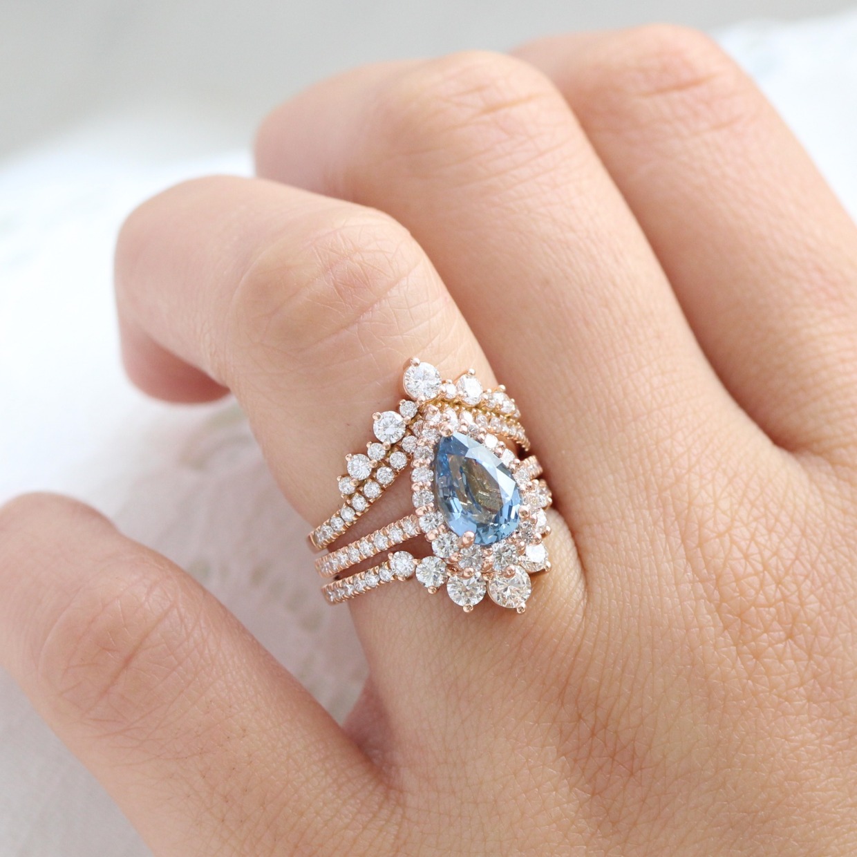 LA MORE custom engagement ring-aqua blue sapphire ring stack-3
