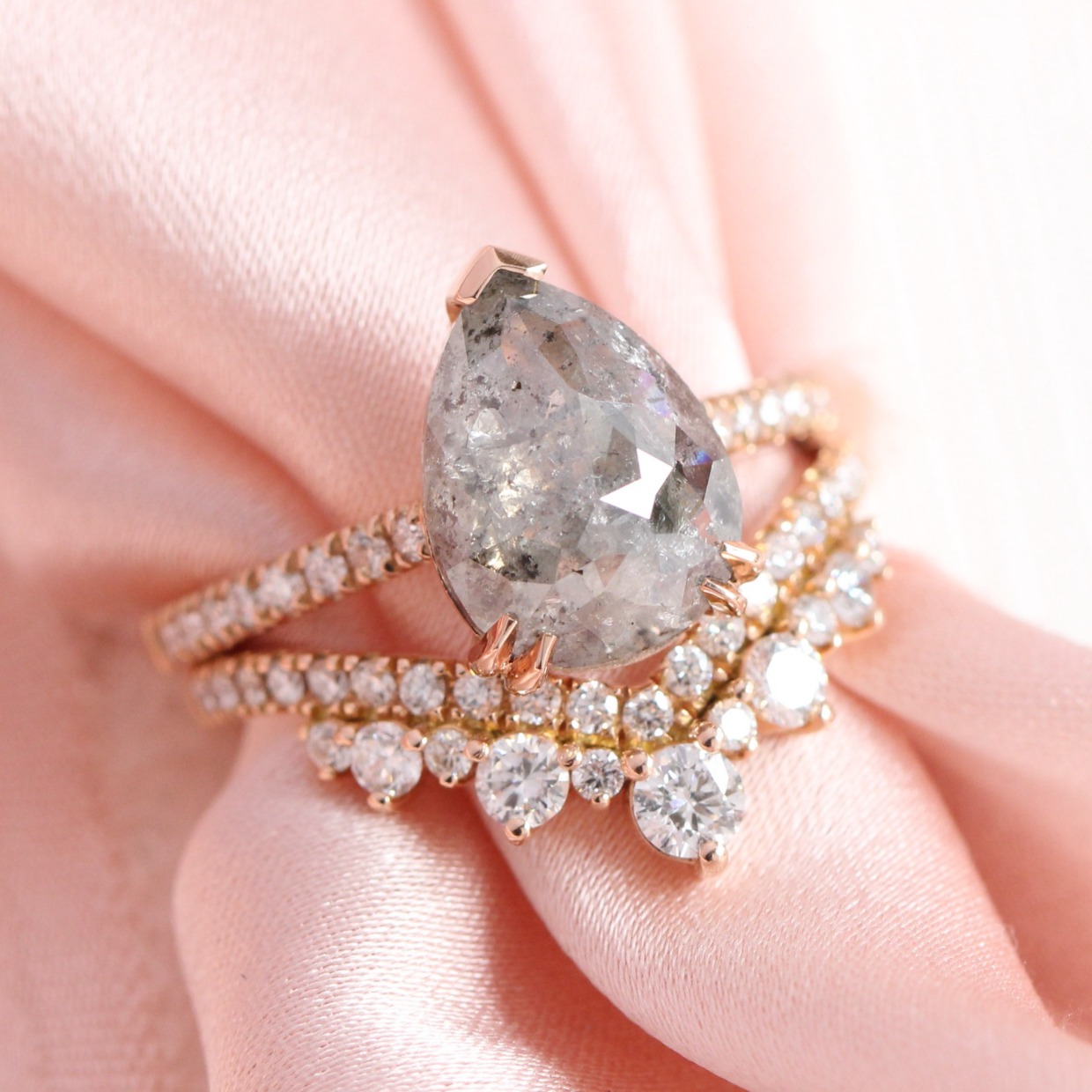LA MORE custom engagement ring-salt and pepper diamond ring stack-2