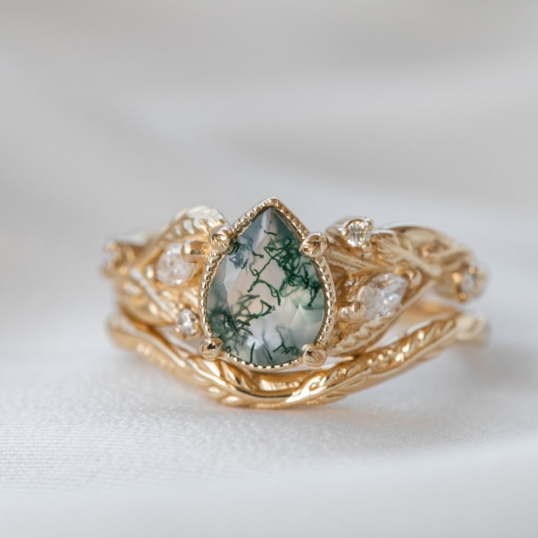 Patricia moss agate ring set