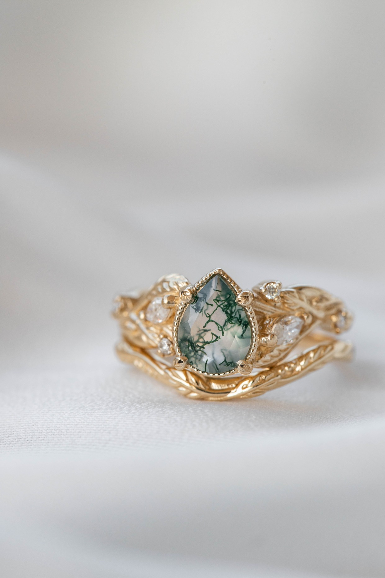 Patricia moss agate ring set