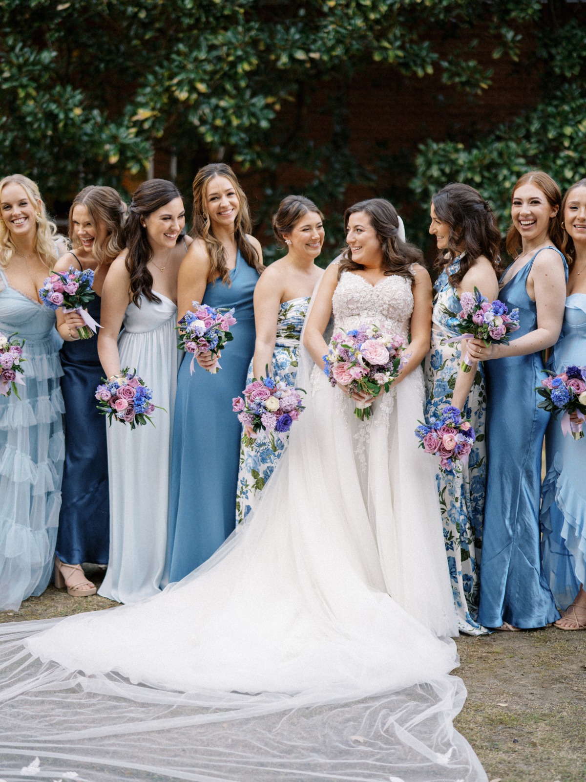 shades of blue bridesmaid dresses
