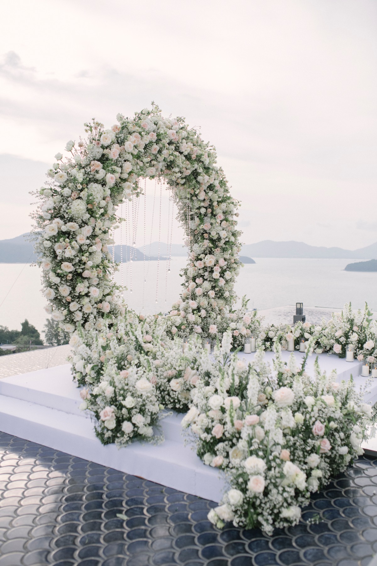 large baby's breath and rose arrangements