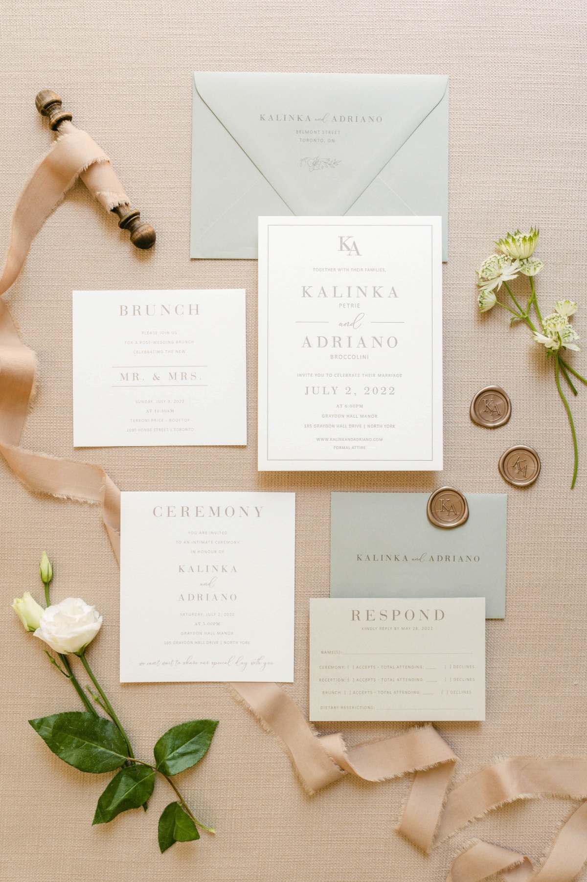 Elegant neutral palette wedding invitations 