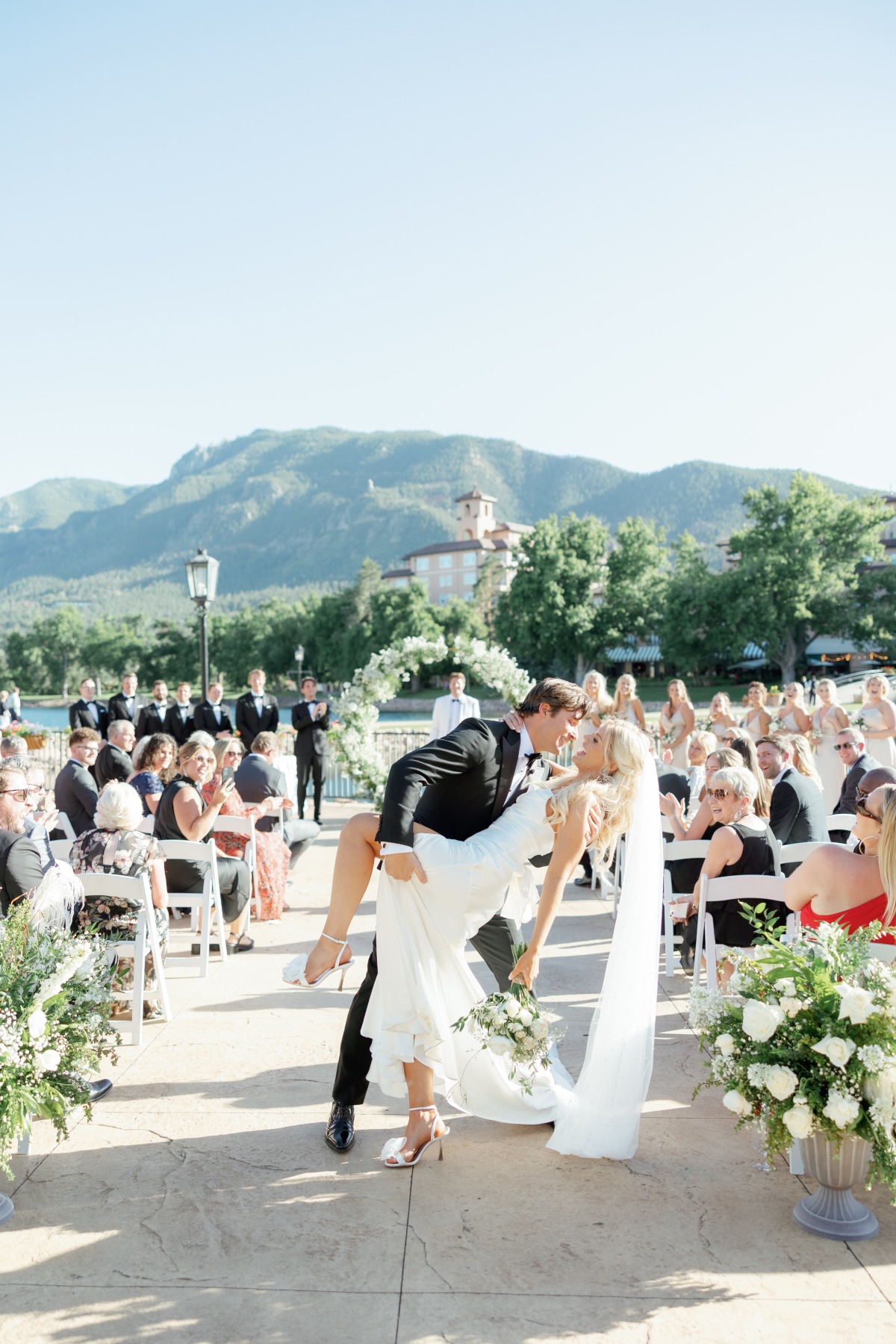 wedding ceremony with mountain backdrop
