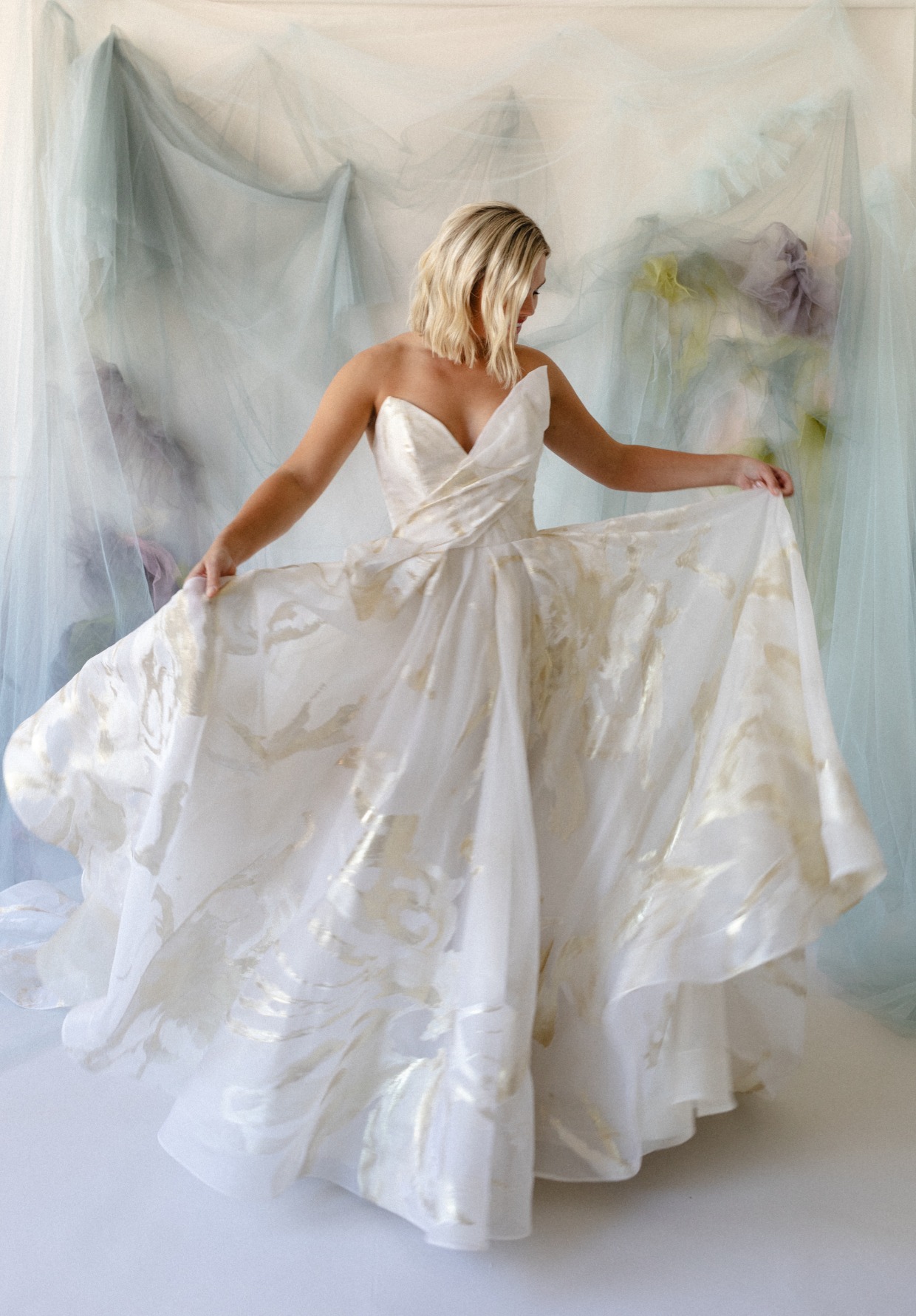 asymmetrical gold wedding dress by Carol Hannah