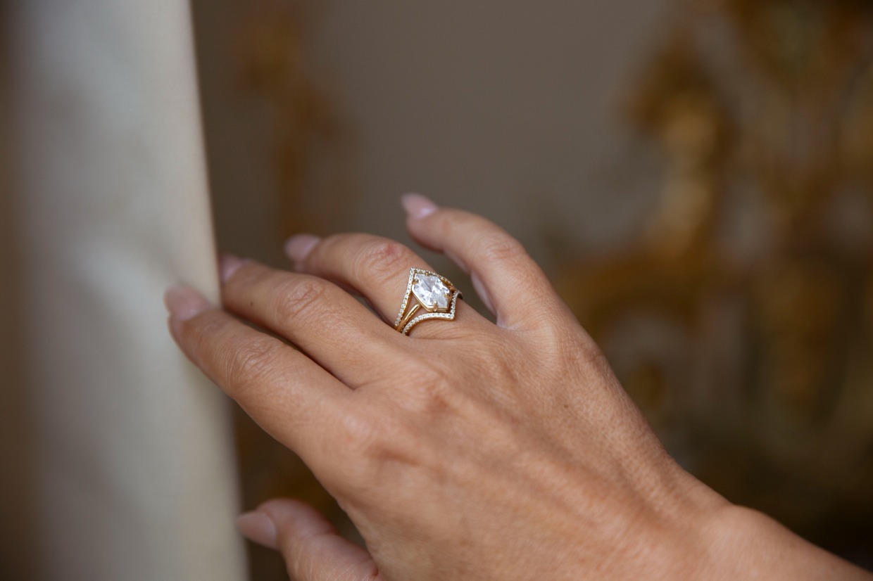 interesting hexagonal cut engagement ring from Melissa Tyson Designs