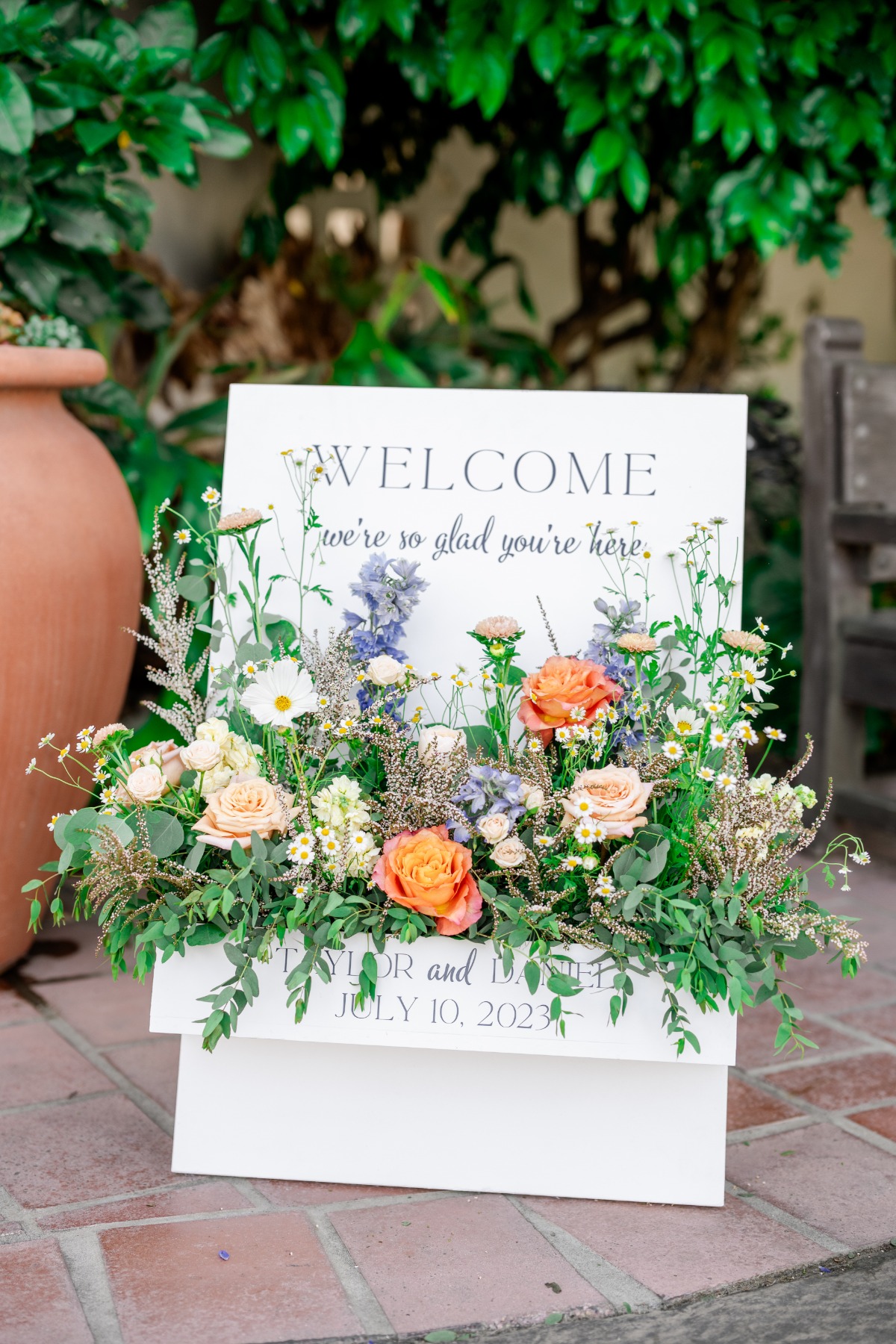 Modern floral wedding welcome sign