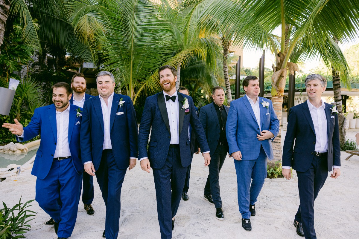 Modern mismatched groomsmen suits 