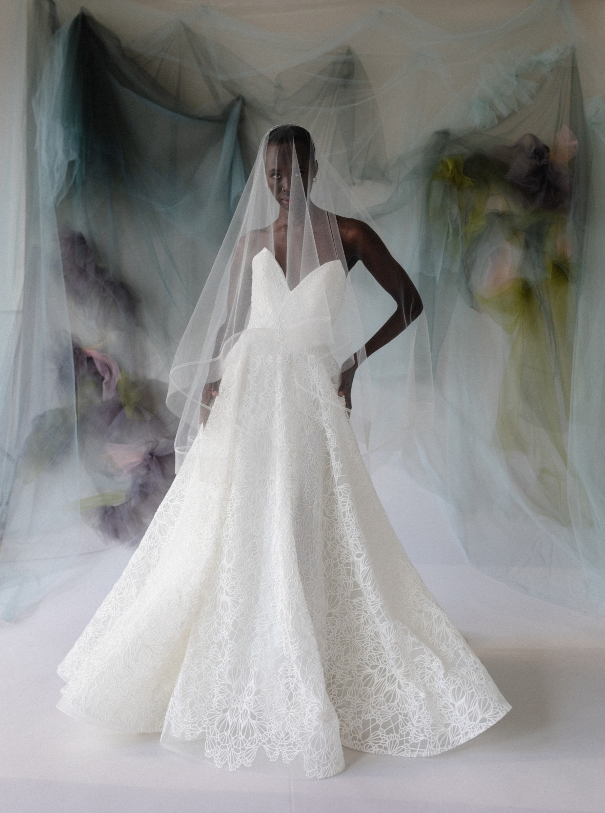 v neck strapless lace wedding dress by Carol Hannah