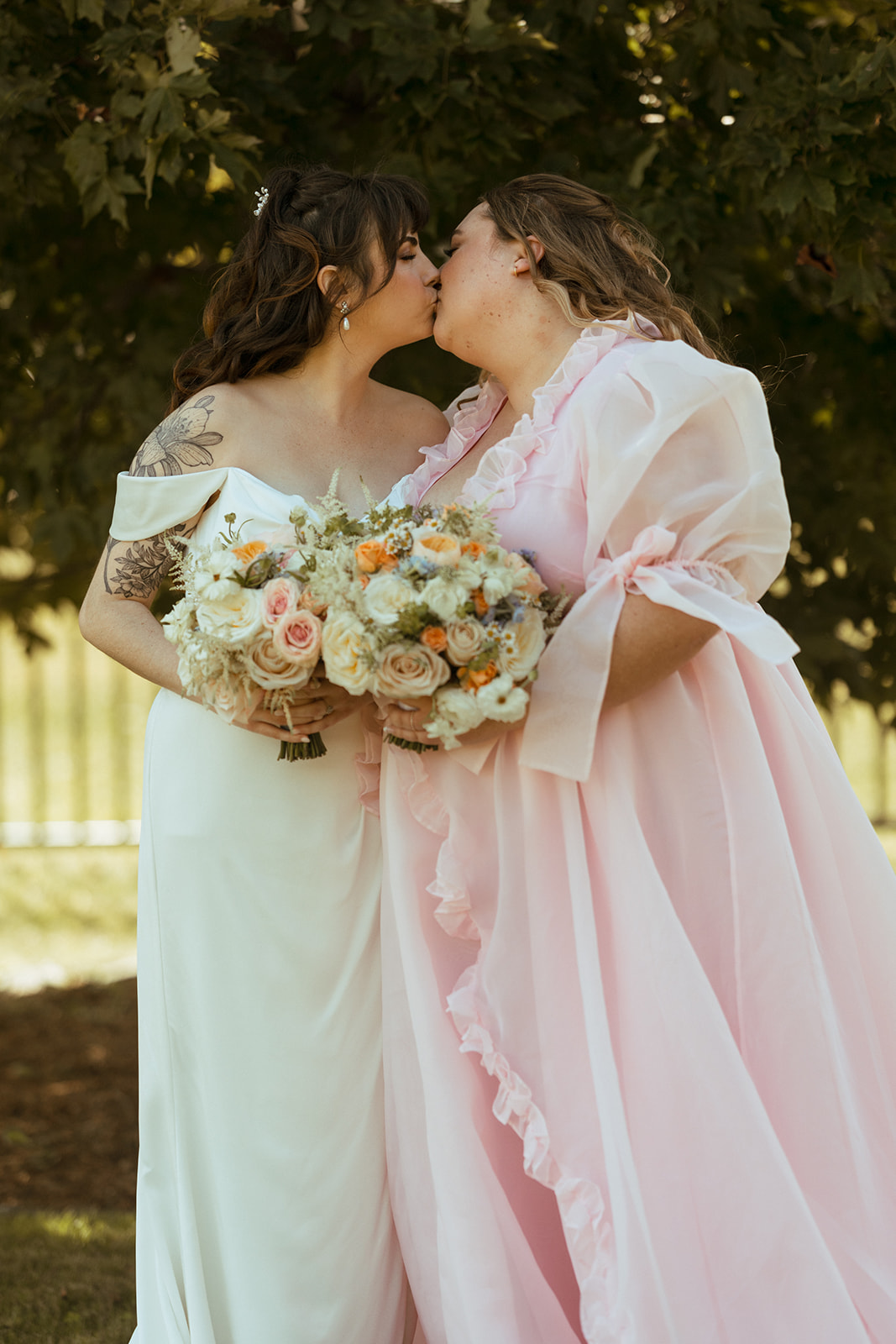 bride in pink Selky dress
