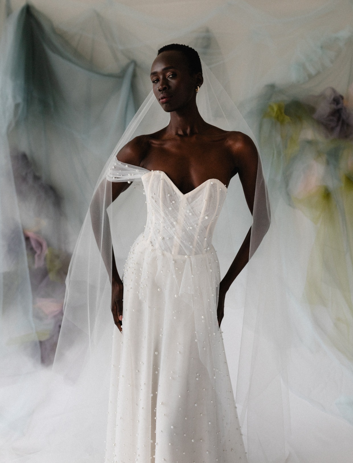 pearl draped wedding dress by Carol Hannah