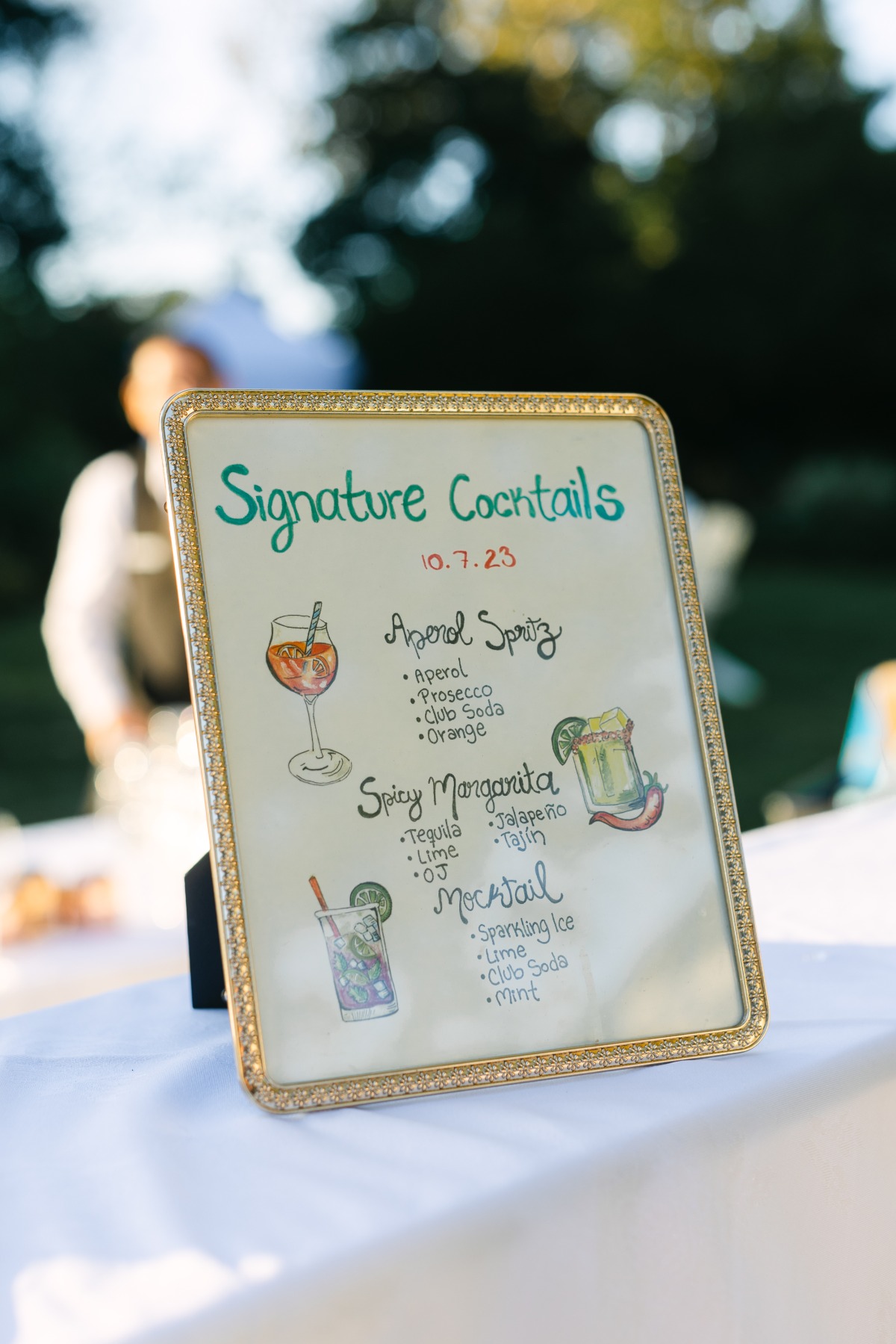hand-drawn wedding cocktail menu