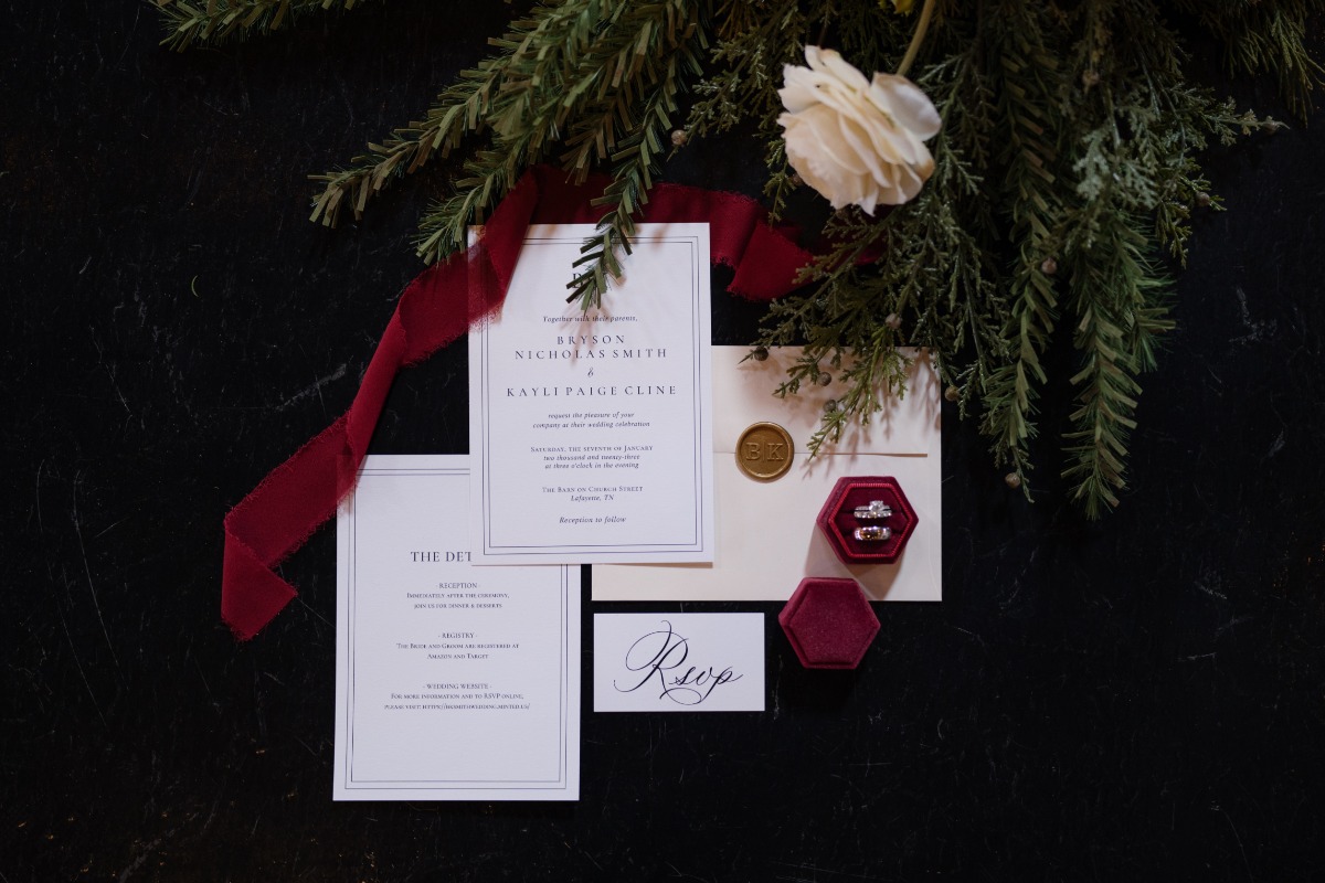DIY winter wedding invitation suite