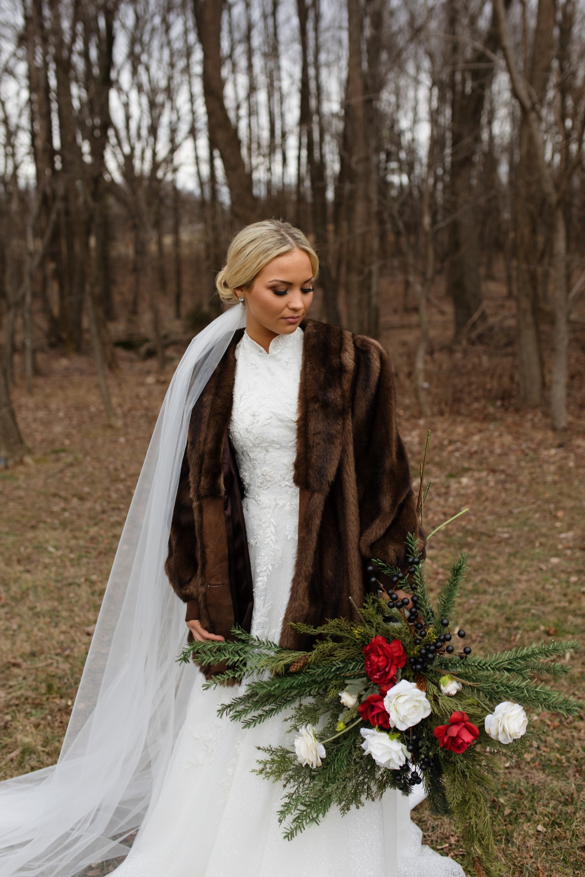 bride with fur coat