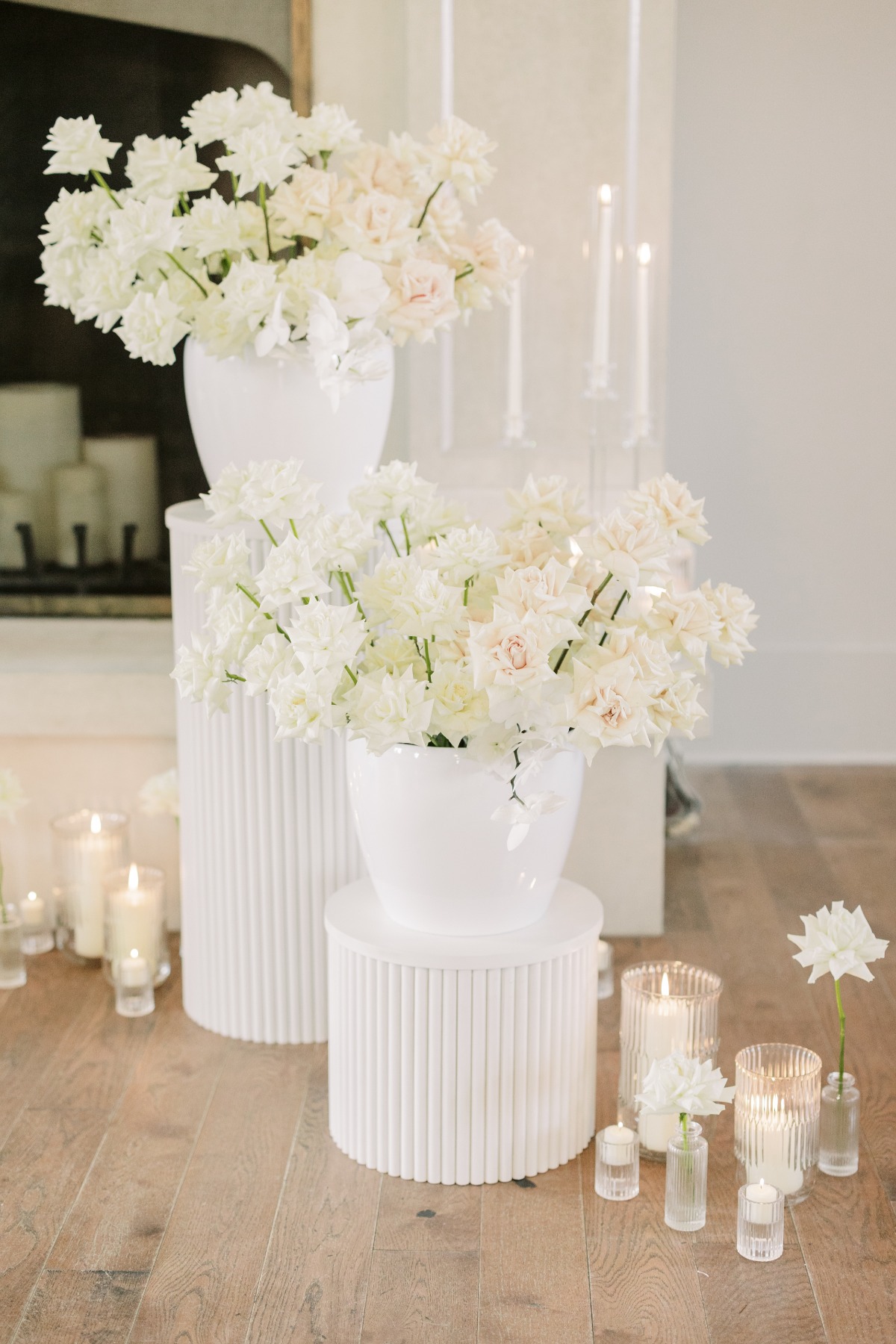 White garden rose wedding centerpiece for modern ceremony