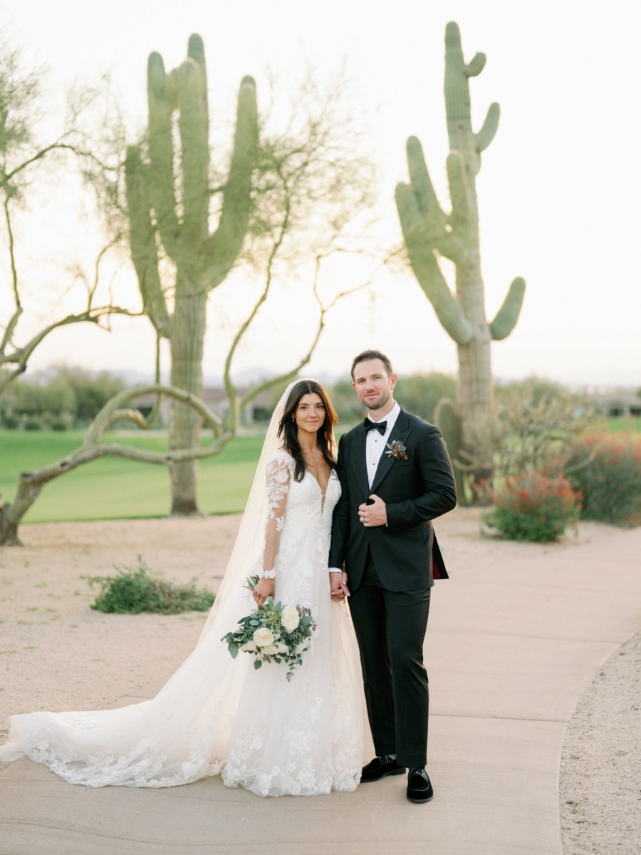 Romantic blush wedding with a sense of humor in the Arizona desert