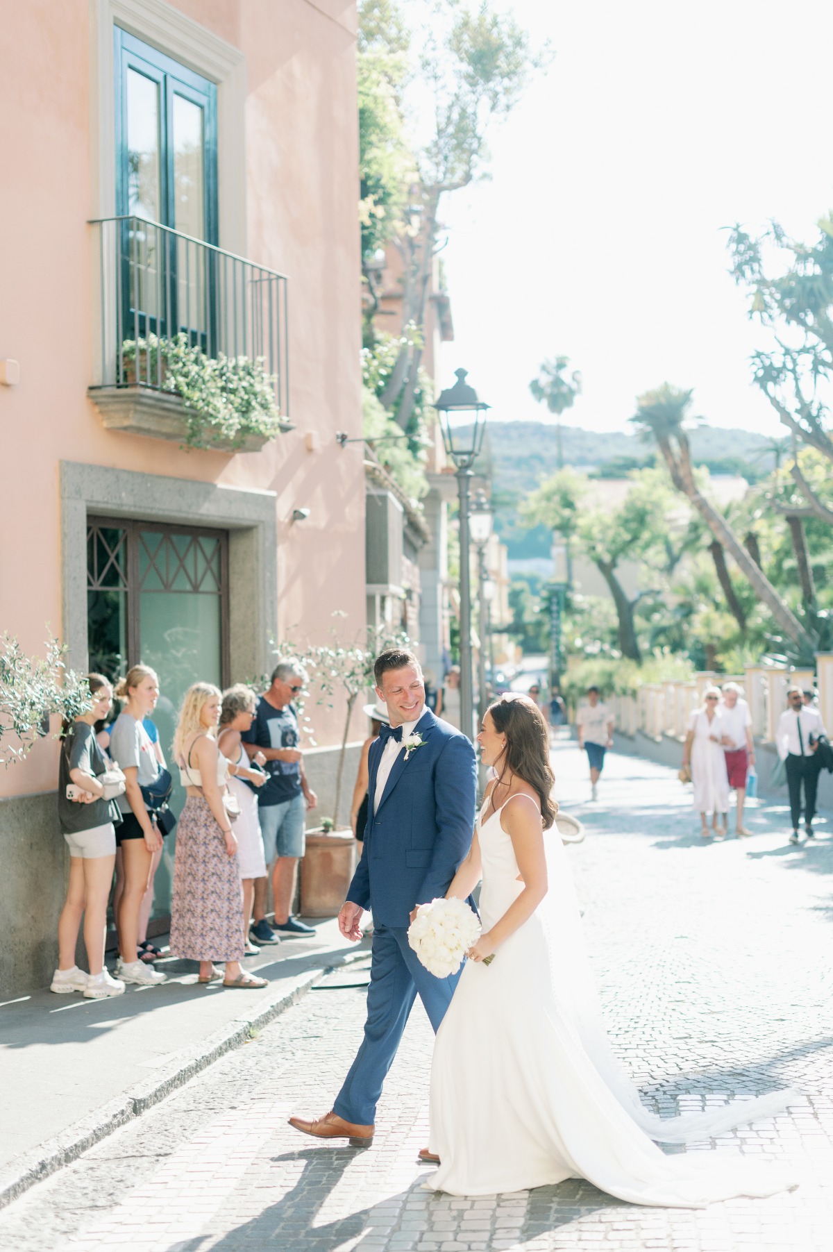 Sorrento wedding couple walking streets