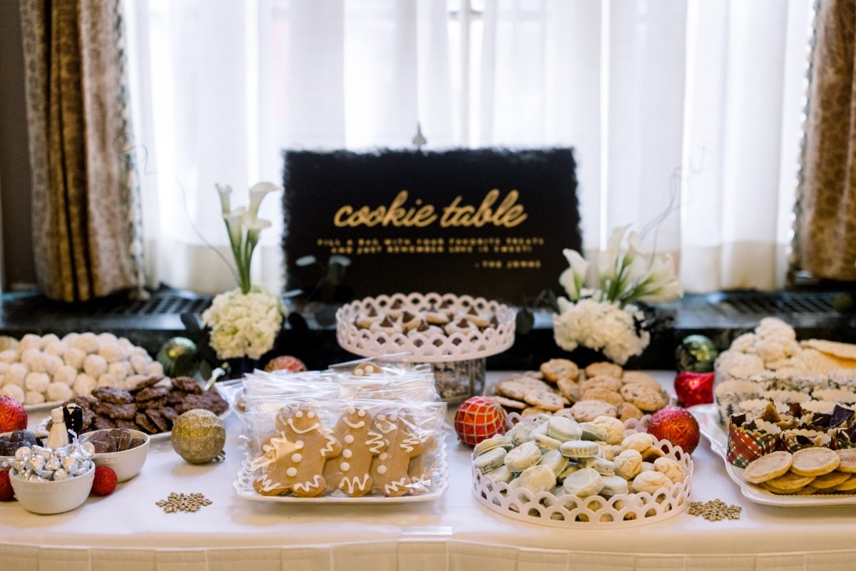 Holiday wedding dessert table 