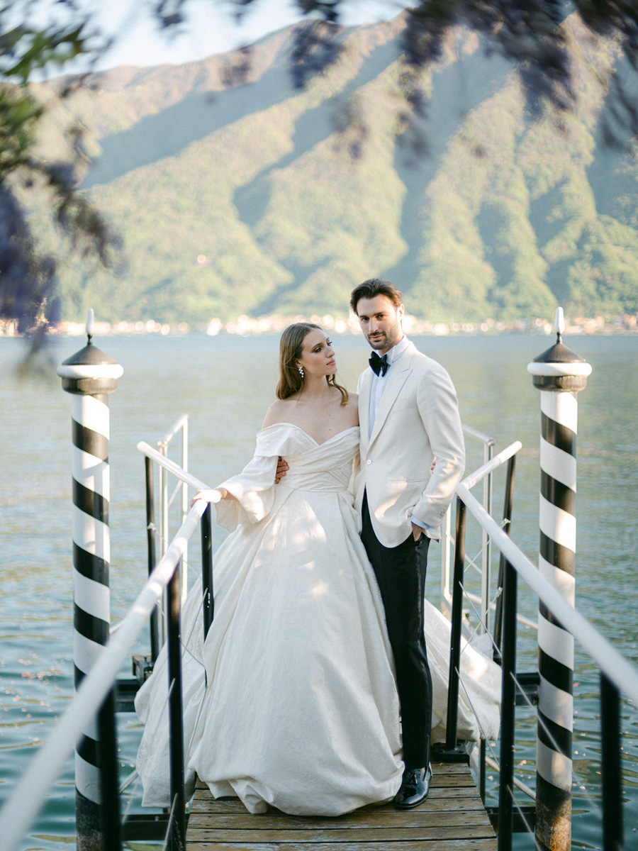 Striped dock at Italian wedding 