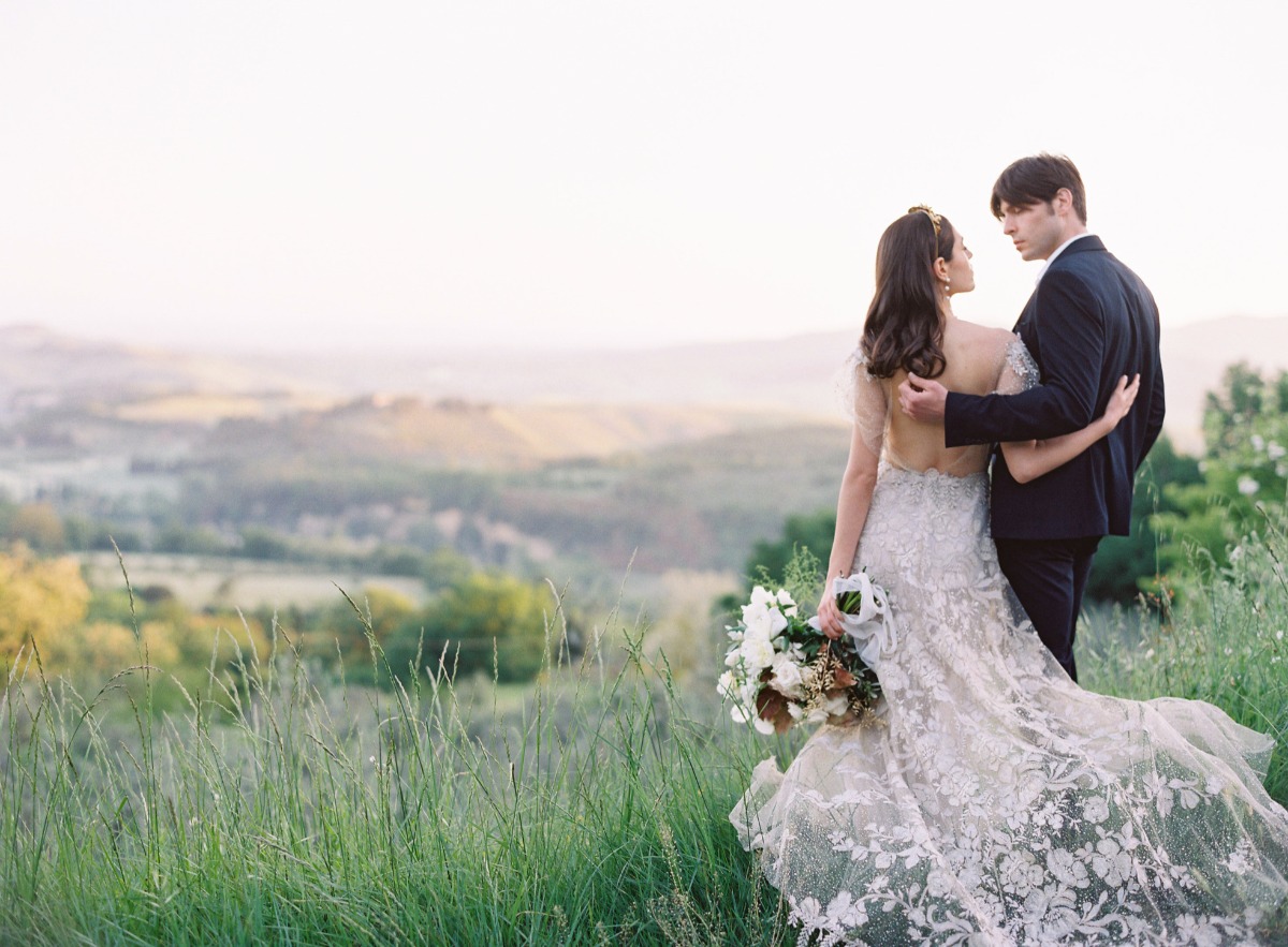 Dreamy rolling Tuscan hills at destination wedding 