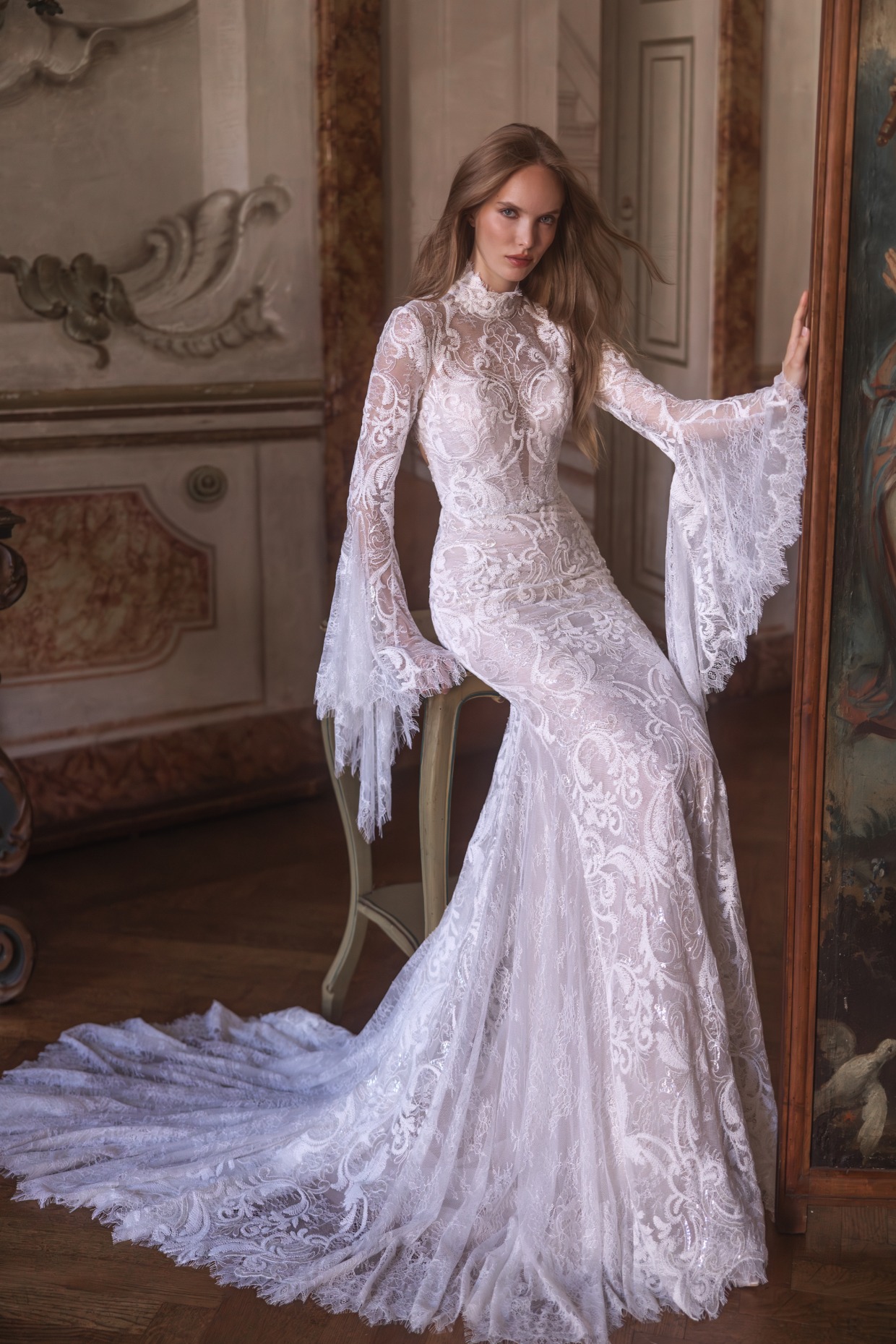 bell sleeve lace wedding dress from Yedyna
