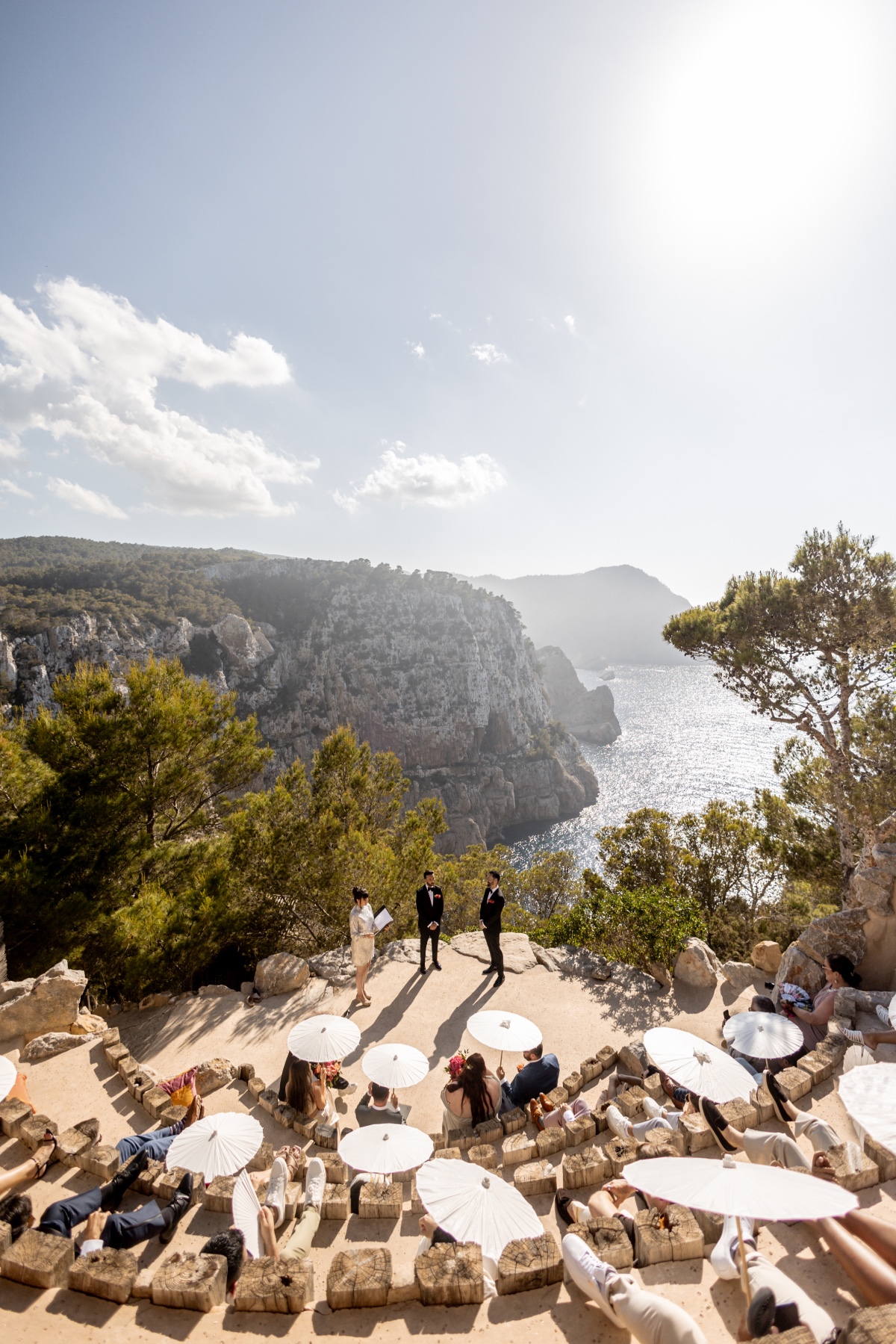 Dream island cliffside wedding ceremony in Ibiza Spain 