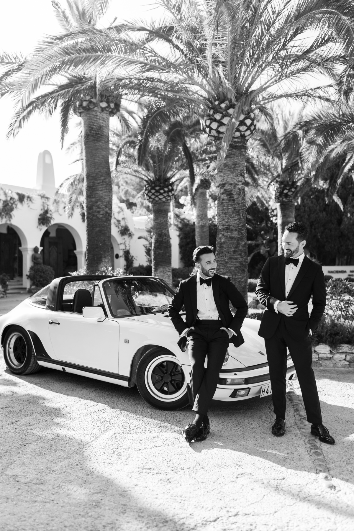Luxury chic wedding in Ibiza with two stylish grooms 